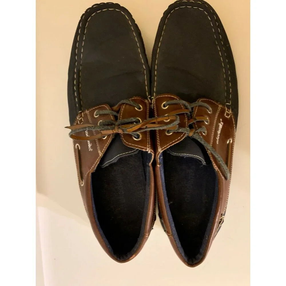 Akademiks Men’s Sz 10 Comfort Lace Up Casual Boat Shoe Loafers Blue Brown‎